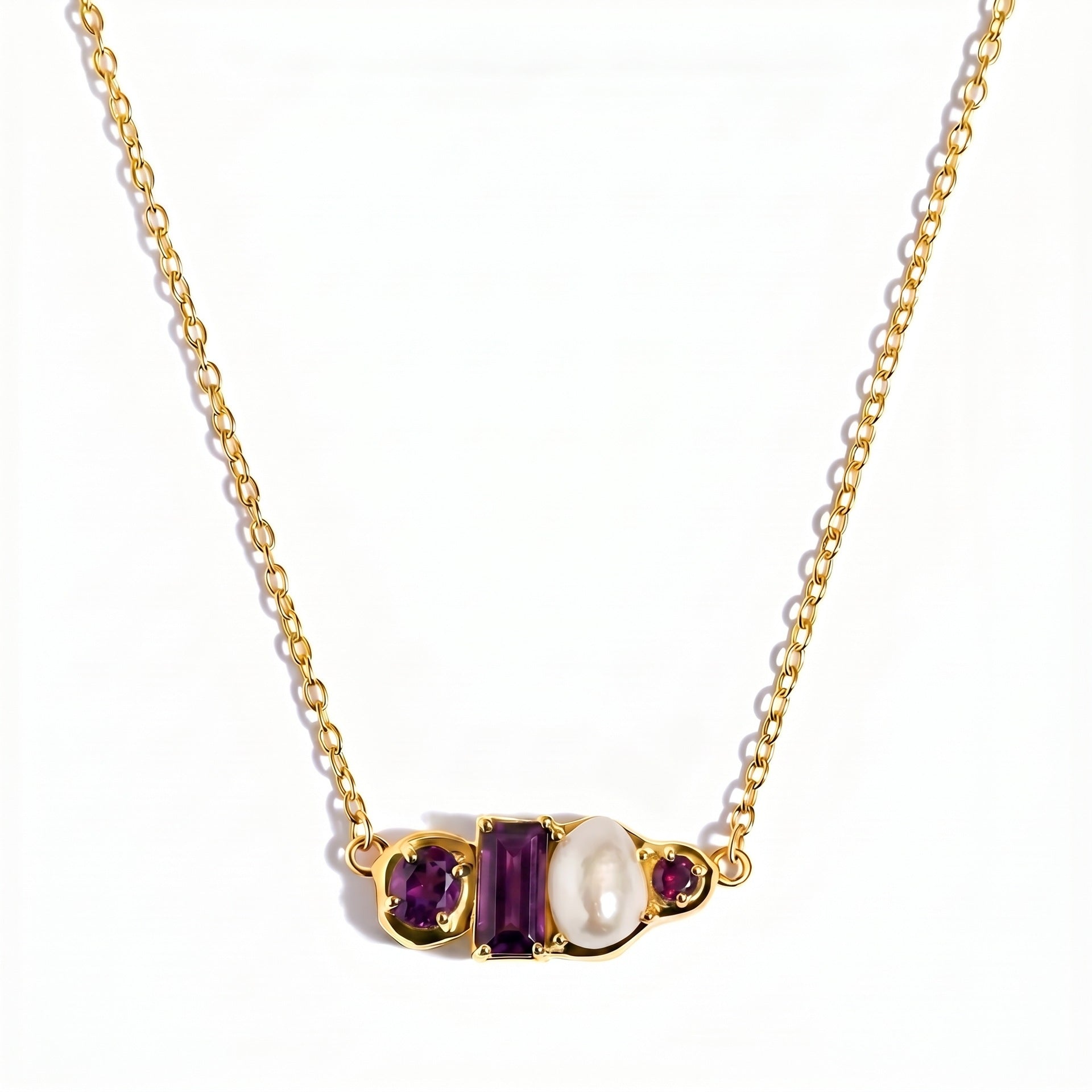 Wholesale Trendy Birthstone Pearl Necklace 18K Gold Plated Stainless Steel Geometric Pendant Fashion Jewelry Gift