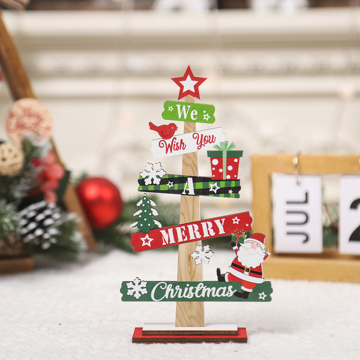 Wholesale Christmas Decorations Mini Desktop Christmas Tree Wooden Ornaments