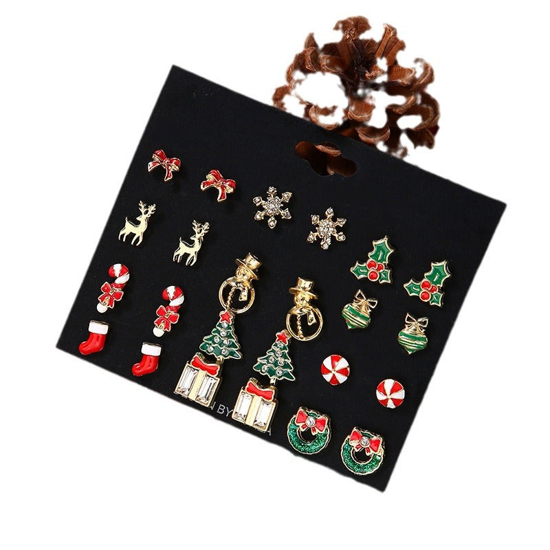 Wholesale Christmas Tree Bow Tie Snowman Gift Socks Snowflake Elk Earrings Set