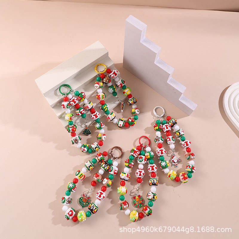 Wholesale Acrylic Beaded Keychain Christmas Santa Elk Cartoon Charm For Bag Car Key Decorative