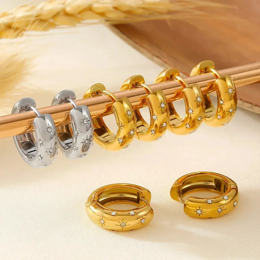 Wholesale Round eight-pointed star titanium steel earrings with 18K real gold earrings