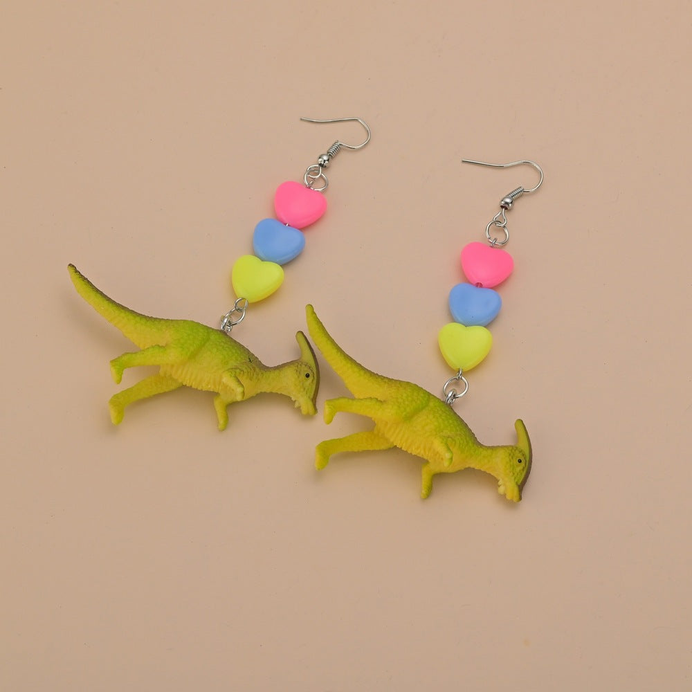 Wholesale Cartoon Cute Colorful Animal Dinosaur Love Personality Metal Earrings