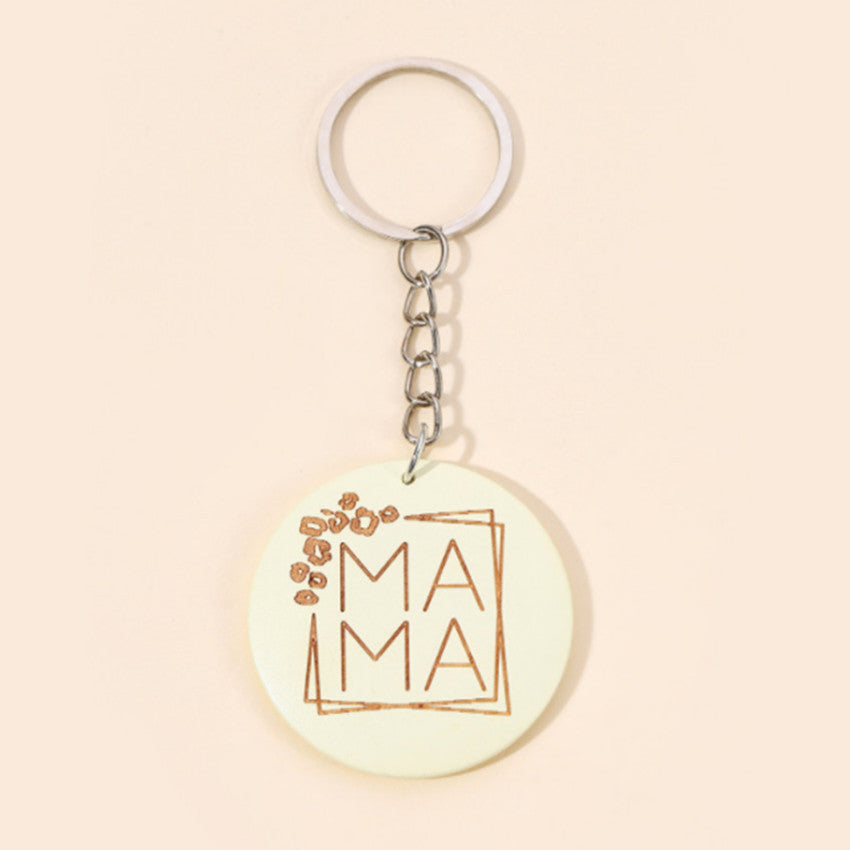 Wholesale Mother's Day MAMA Wooden Round Brand Keychains