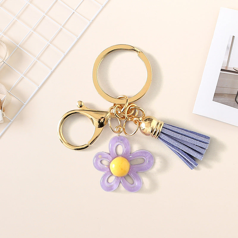 Wholesale Cute hollow sunflower tassel keychain
