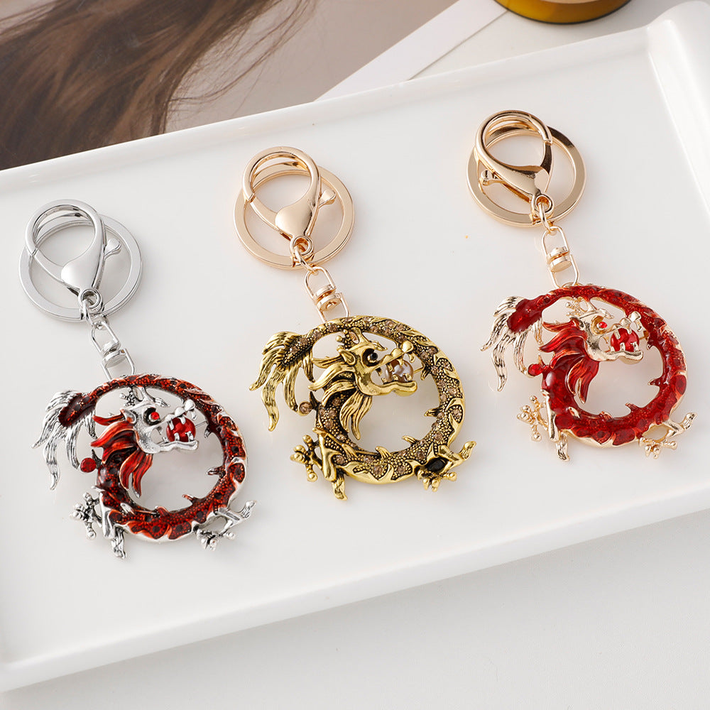 Wholesale Chinese Style Animal Zodiac Dragon Alloy Rhinestone Keychain