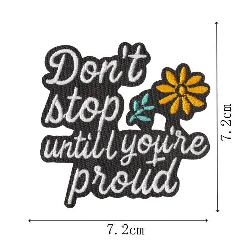 Wholesale Set Of 9 Cartoon English Phrase Embroidered Iron On Patches For Clothing Bags Black White DIY Decorative Accent