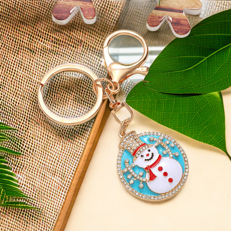 Wholesale Christmas Snowman Elk Cartoon Inlaid Diamond Metal Keychain
