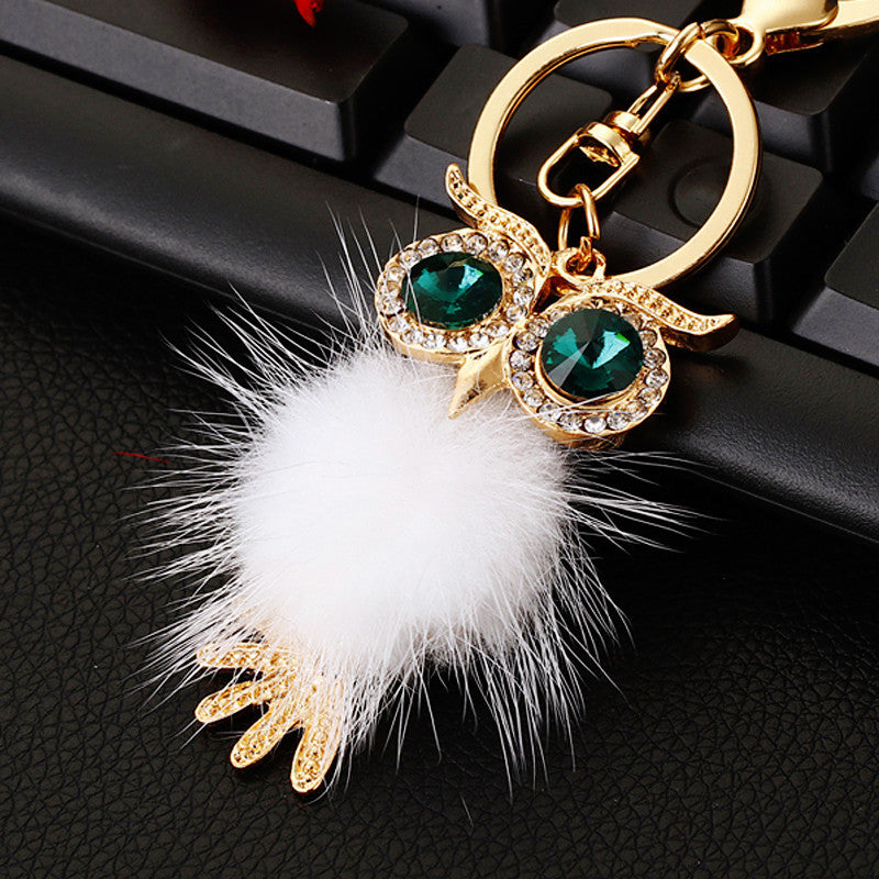 Wholesale Pink Rhinestone Owl Car Keychain Metal Key Ring Bag Charm Fashion Accessory Gift