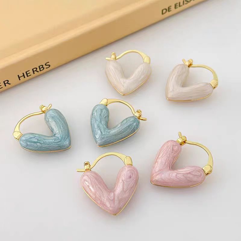 Wholesale Oil Drop Heart Earrings French Heart Shape Earrings