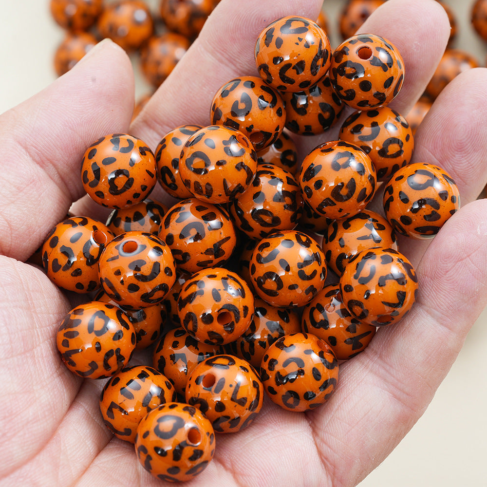 Wholesale  10pcs Acrylic 16mm Printed Round Leopard Print Beads