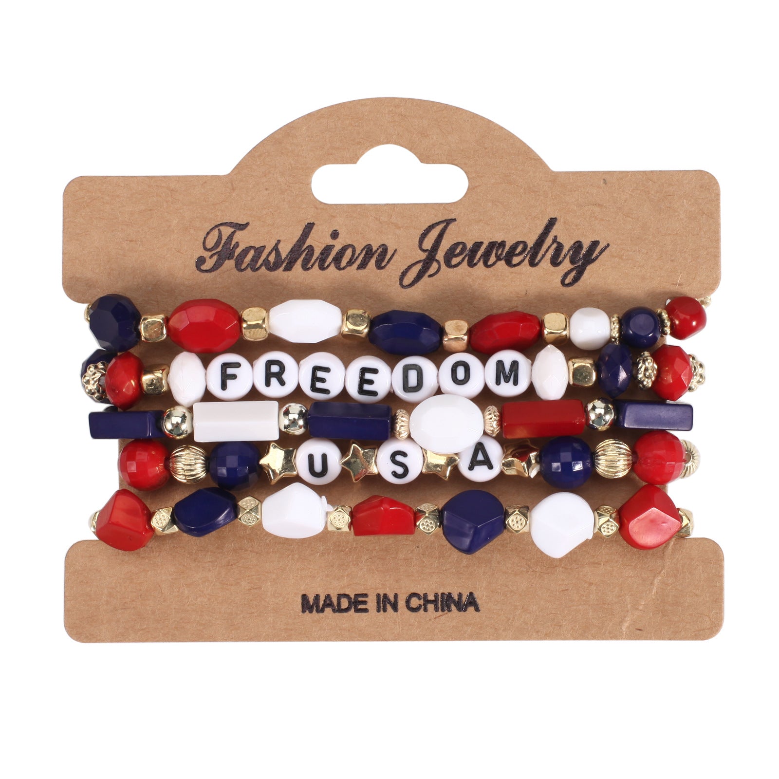 Wholesale American Independence Day Multi-layer Beaded Elastic Bracelet