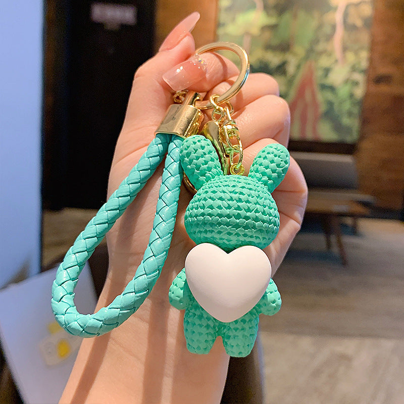 Wholesale Resin Peach Heart Woven Love Rabbit Keychain