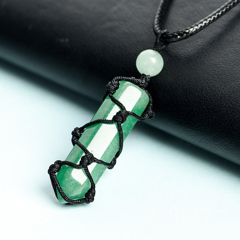 Wholesale Natural Crystal Original Stone Net Pocket Crystal Hexagonal Prism Pendant Necklace