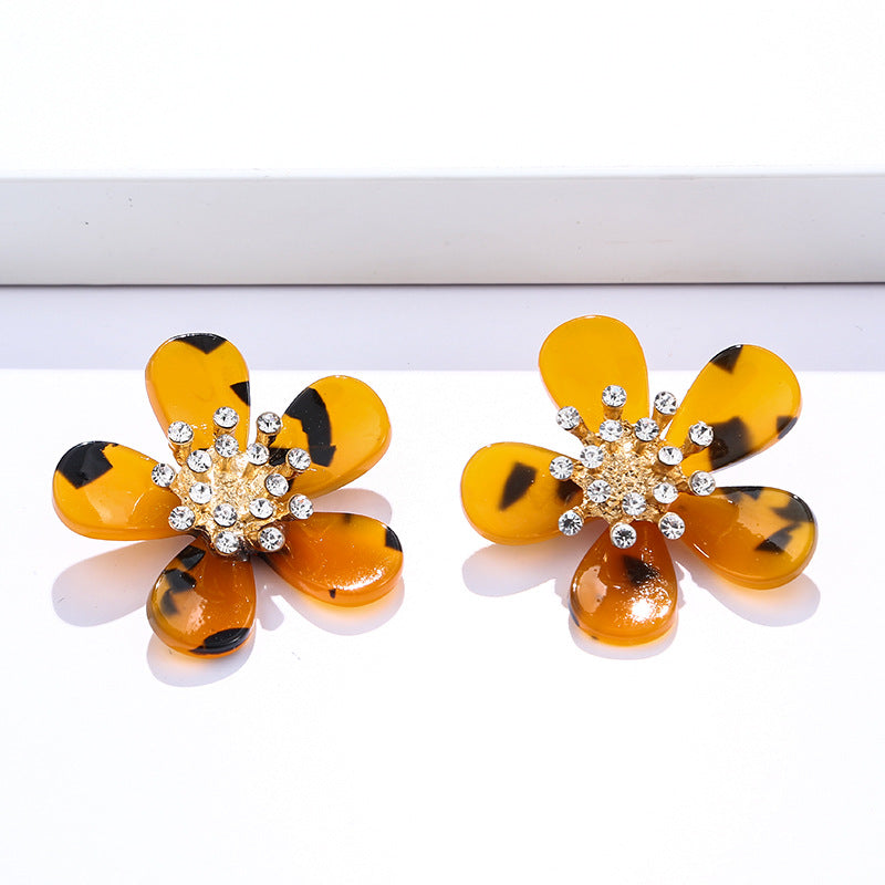 Wholesale Diamond Studded Acrylic Flowers Earrings