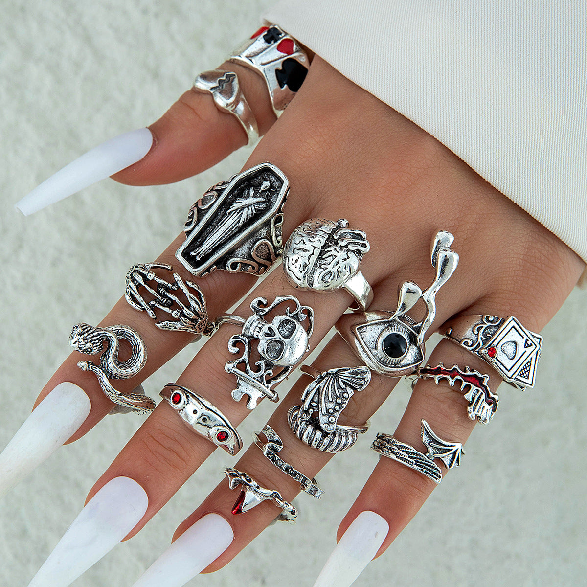 Wholesale Skeleton Black Gothic Poker Card Rings set