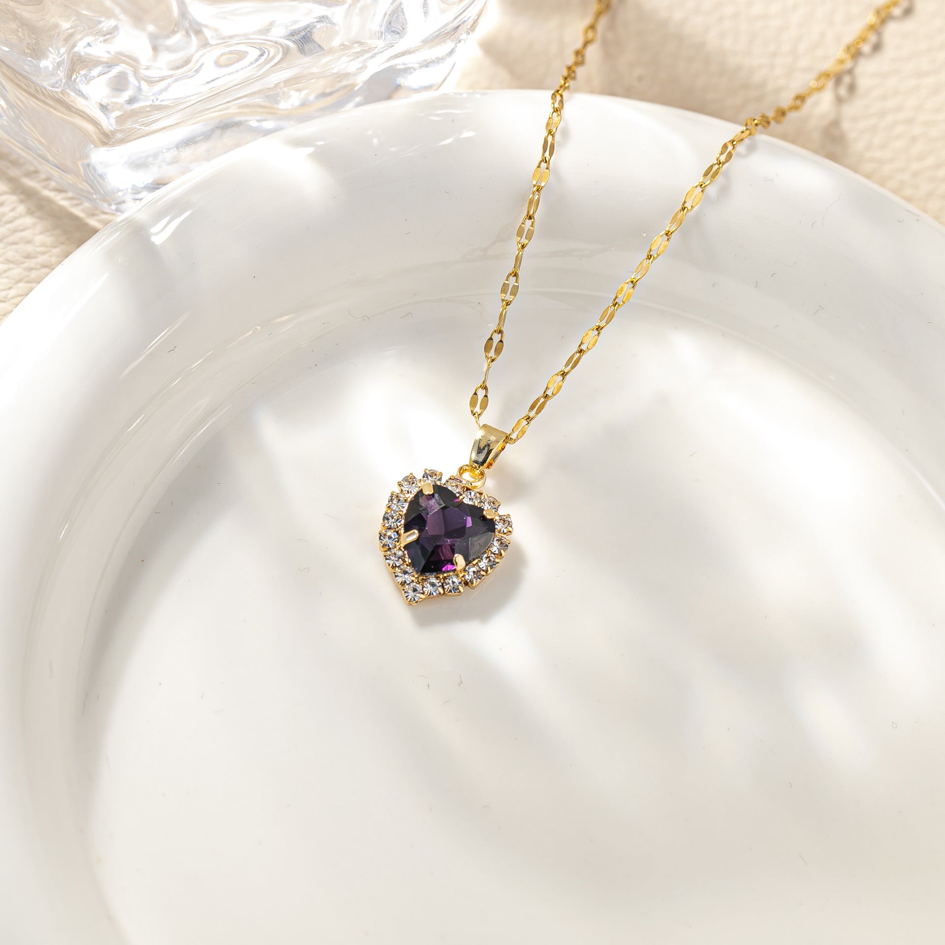 Wholesale Twelve Birthstone Necklace Micro-Inlaid Zirconia Heart-Shaped Clavicle Necklace