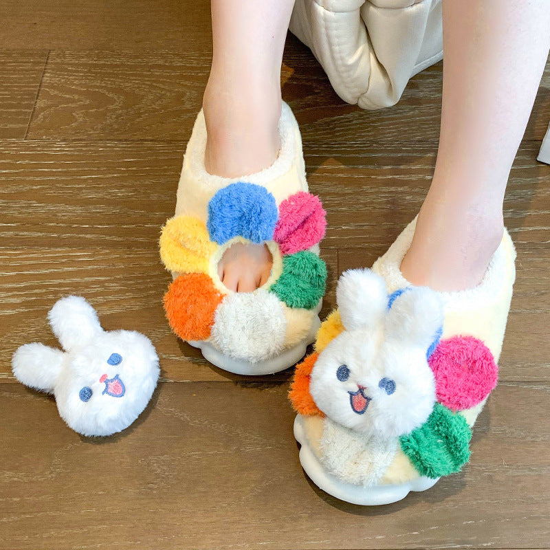 Wholesale Cute Sunflower Bunny Autumn and Winter Warm Home Non-slip Cotton Slippers
