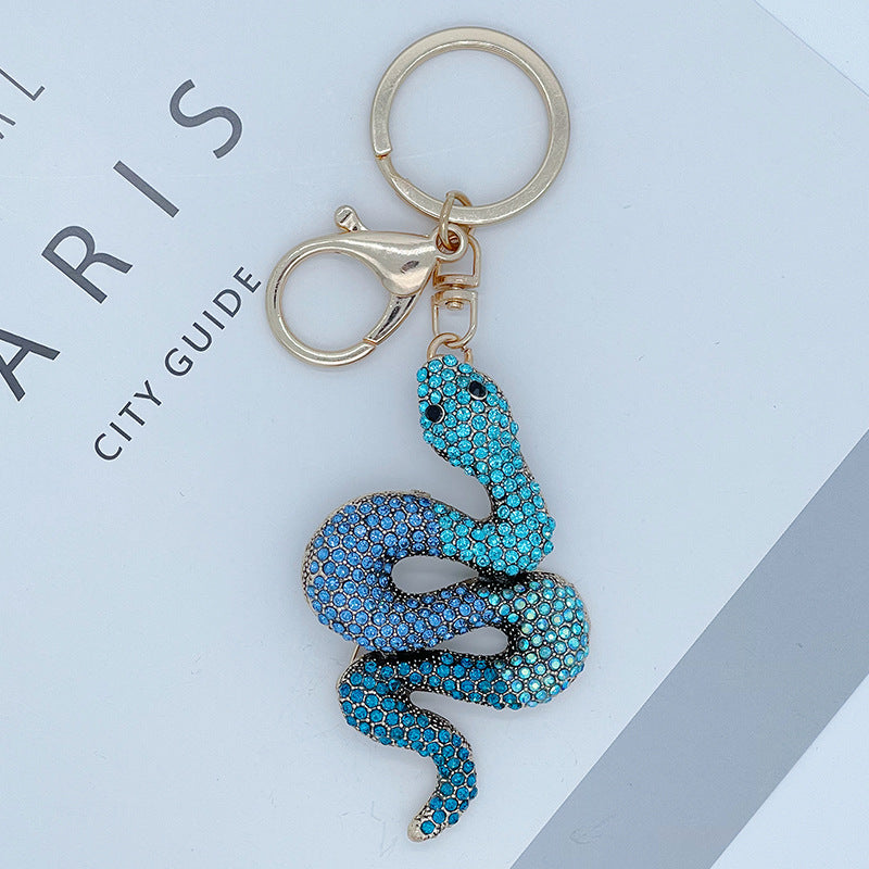 Wholesale Zodiac Diamond-embedded gradient snake keychain car bag pendant creative gifts for the year of birth
