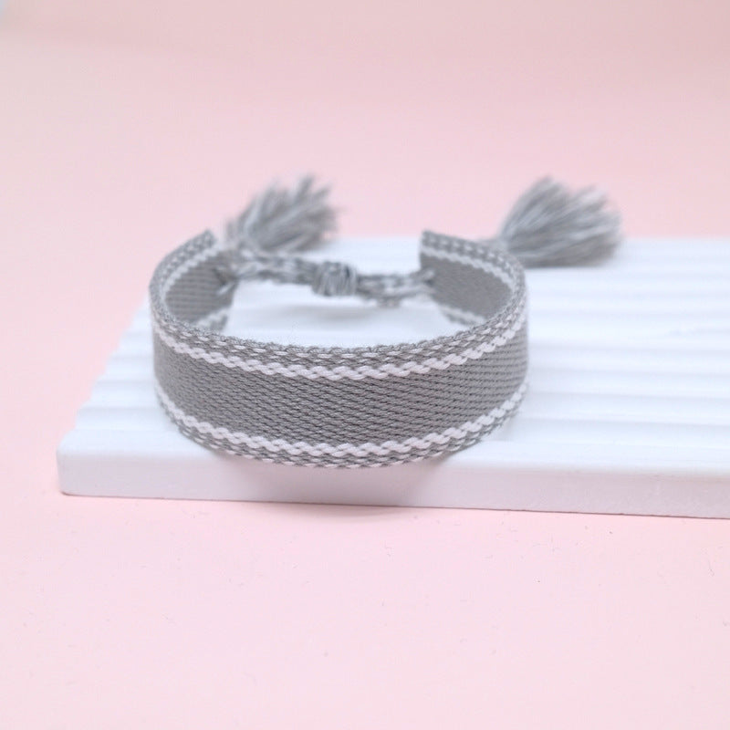 Wholesale Cord Embroiderable Logo Letter Woven Tassel Bracelet