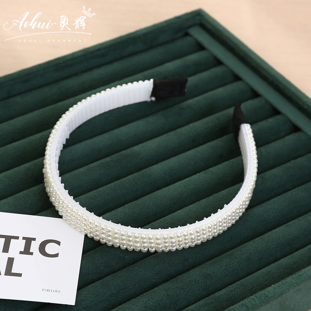 Wholesale Hand-woven imitation pearl headband wrapped headband bridal hair accessories crown bow versatile hairpin female