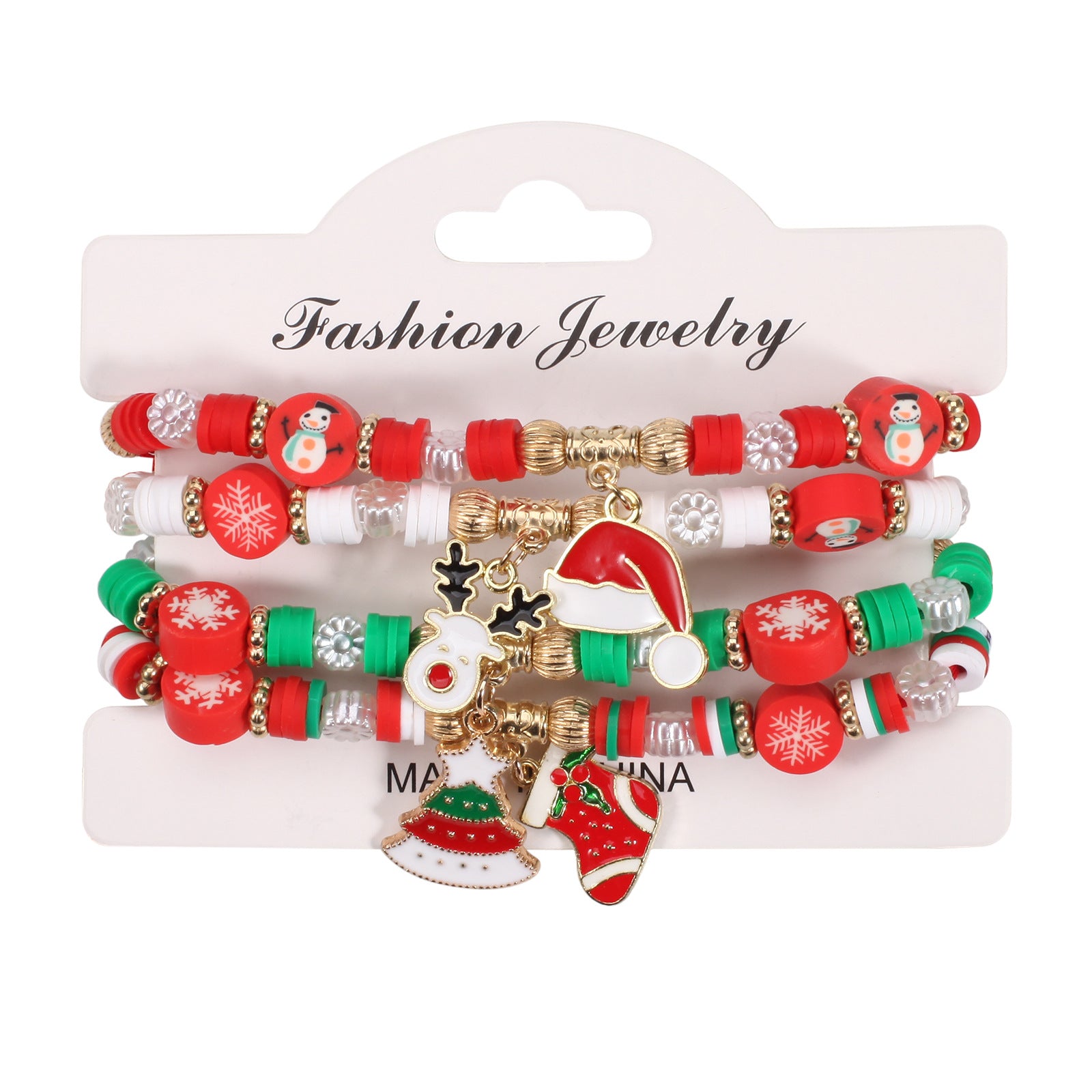 Wholesale Christmas Woven Adjustable Snowman Christmas Tree Old Man Deer Antler Bracelet