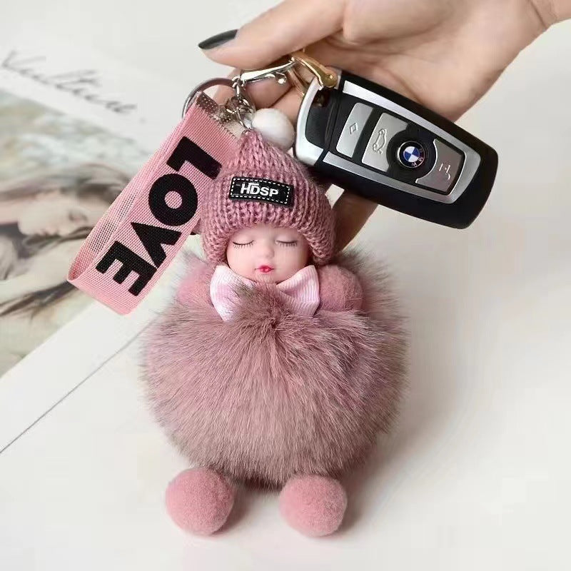 Wholesale Real Fox Fur Ball Pendant Sleep Doll Keychain