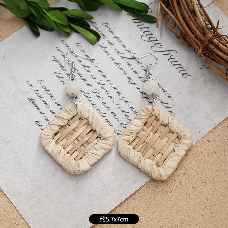 Wholesale Straw Rattan Woven Alloy Earrings