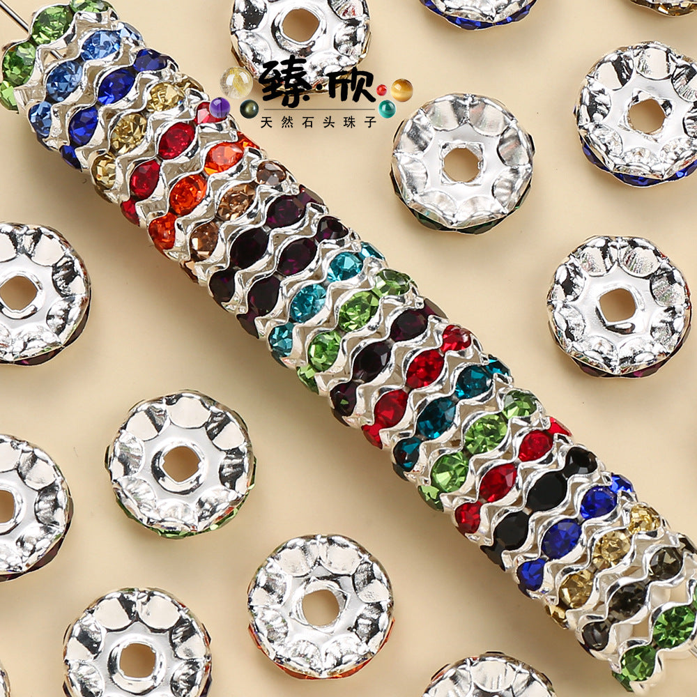 Wholesale 60pcs 12MM Color Wave Rhinestone Diamond Ring Spacer Beads