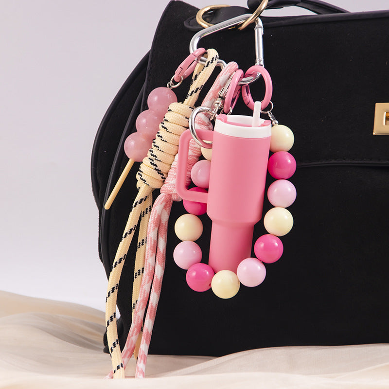 Wholesale Acrylic beaded bag hanging ice cup lipstick keychain lollipop pendant