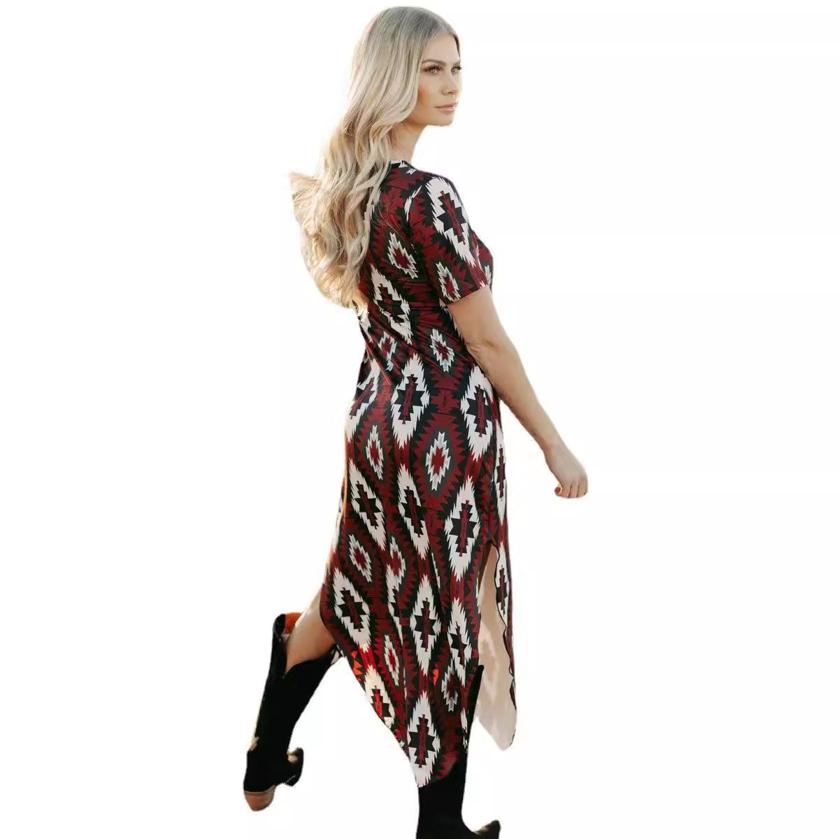 Wholesale Casual V Neck Pullover Short Sleeve Diamond One Step Skirt