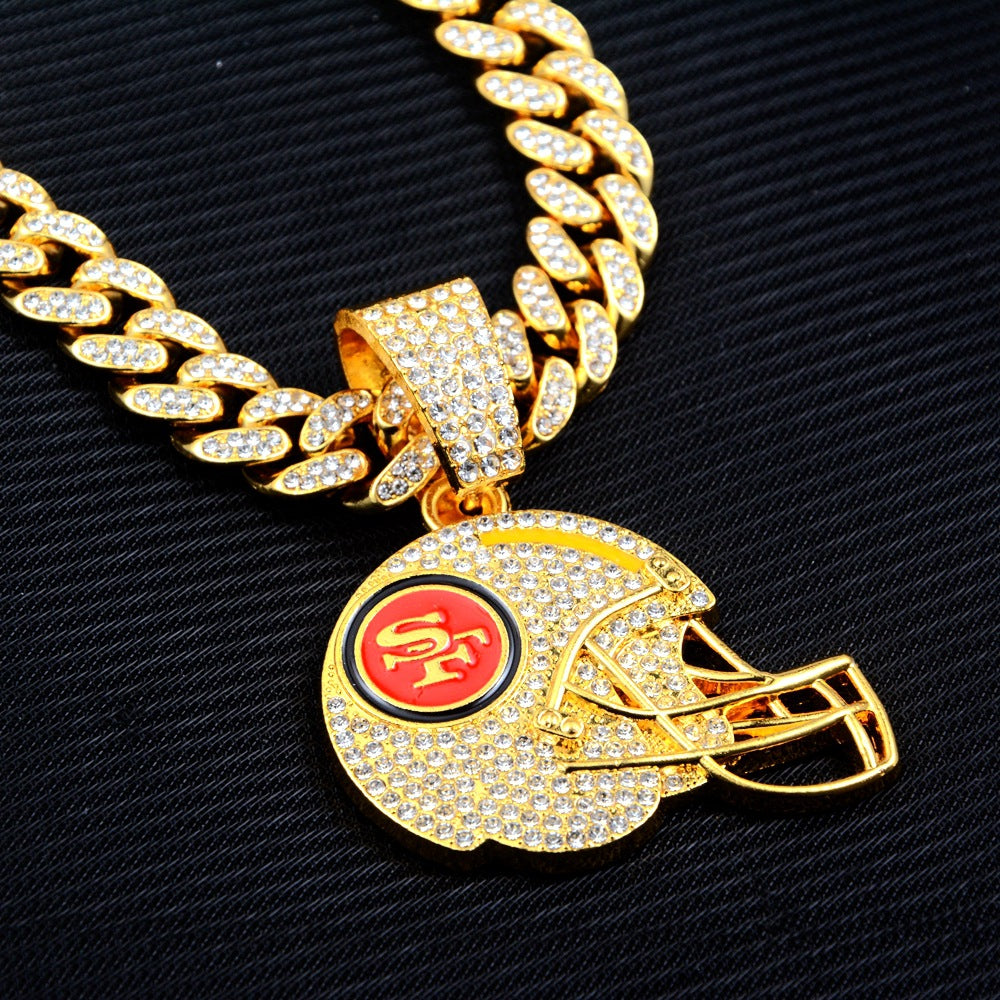 Wholesale Gold Zinc Alloy Football Team Pendant Necklace Diamond Cut Cuban Chain Trendy Fashion Jewelry Accessory
