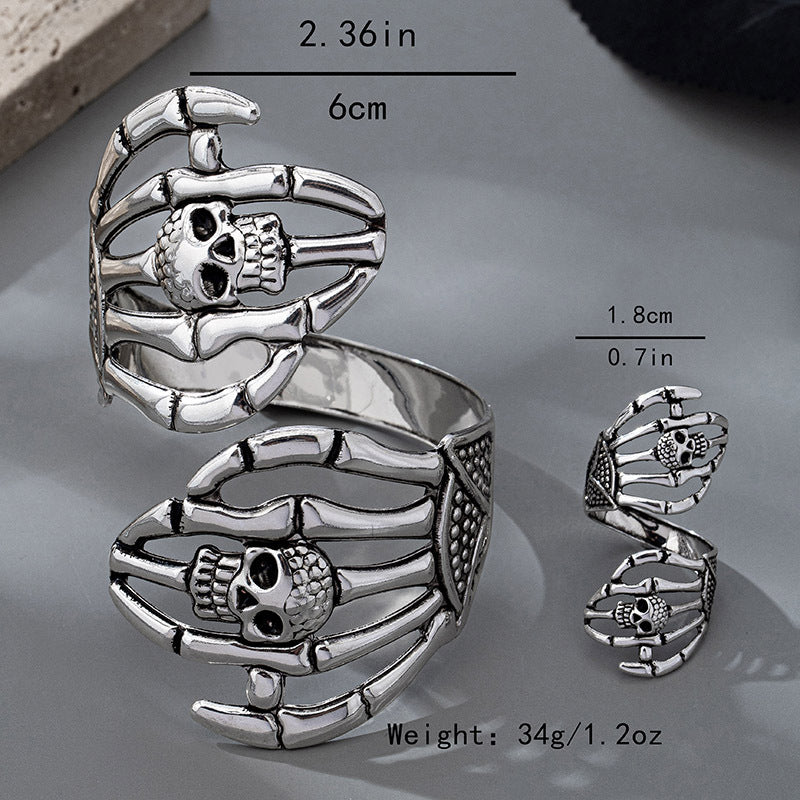 Wholesale Dark Gothic Skull Jewelry Set For Women Alloy Bracelet Ring Earrings Party Wear Fashion Accessory