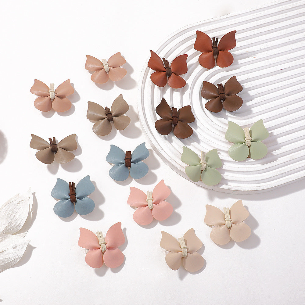 Wholesale One Pair of Children's PU Leather Butterfly Hair Clips