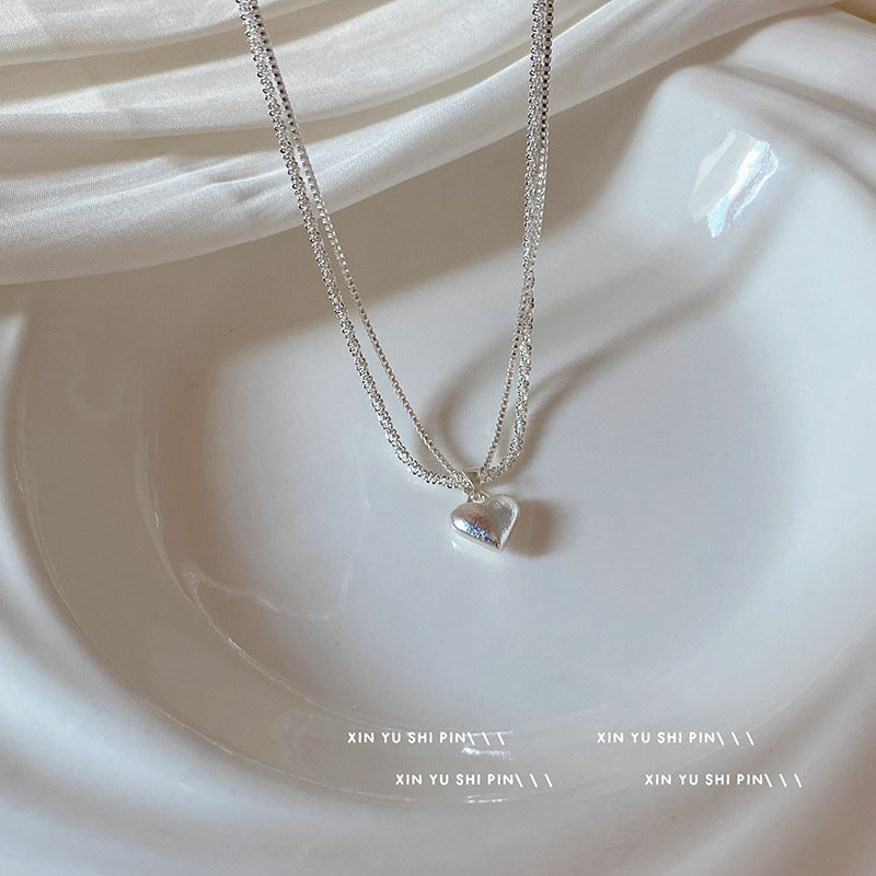 Wholesale Double layer brushed heart necklace clavicle chain