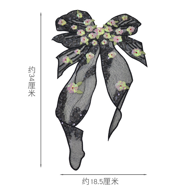 Wholesale Large Sparkling Sequin Bow Applique Patch With Mesh For DIY Clothing Craft