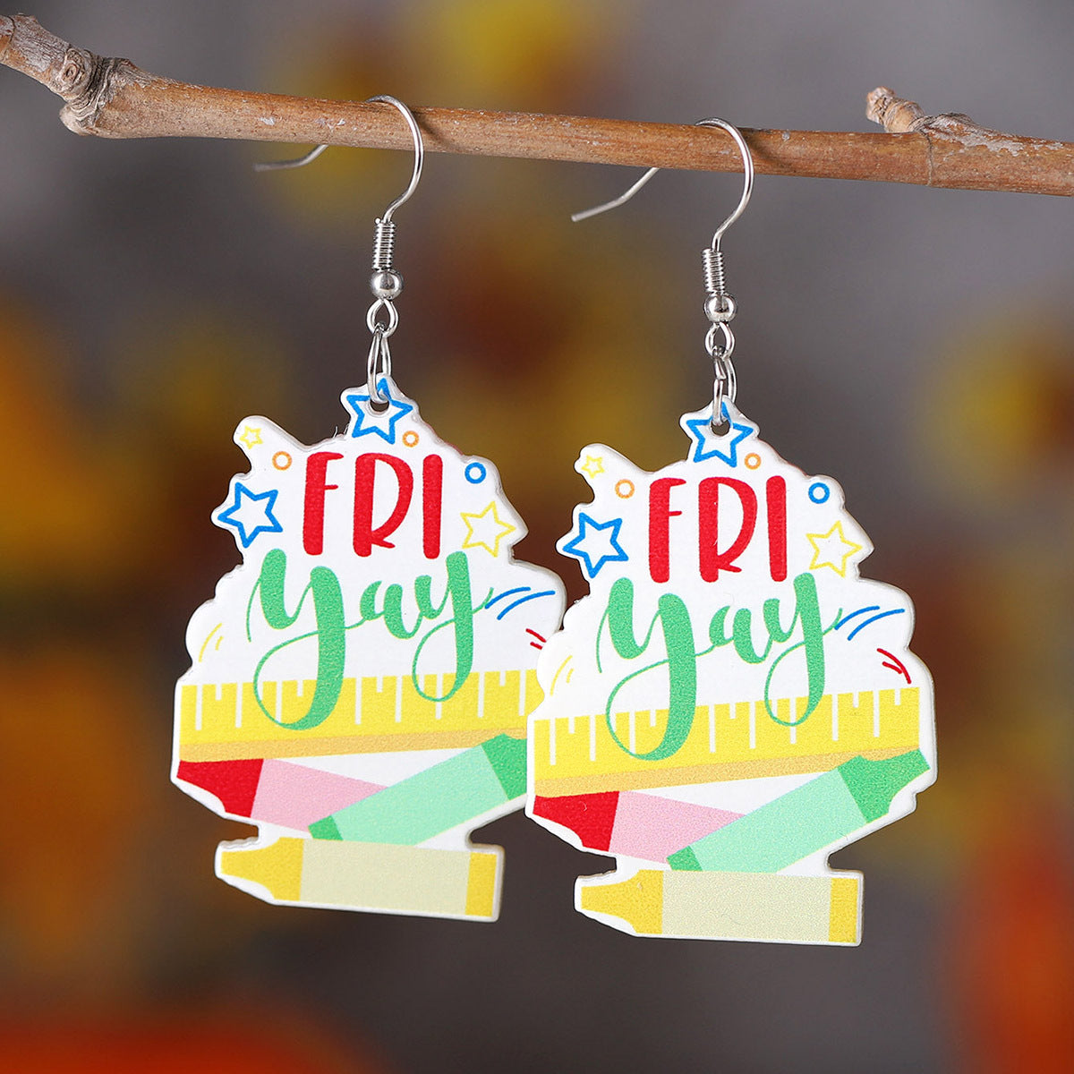 Acrylic pendant earrings are back to school season