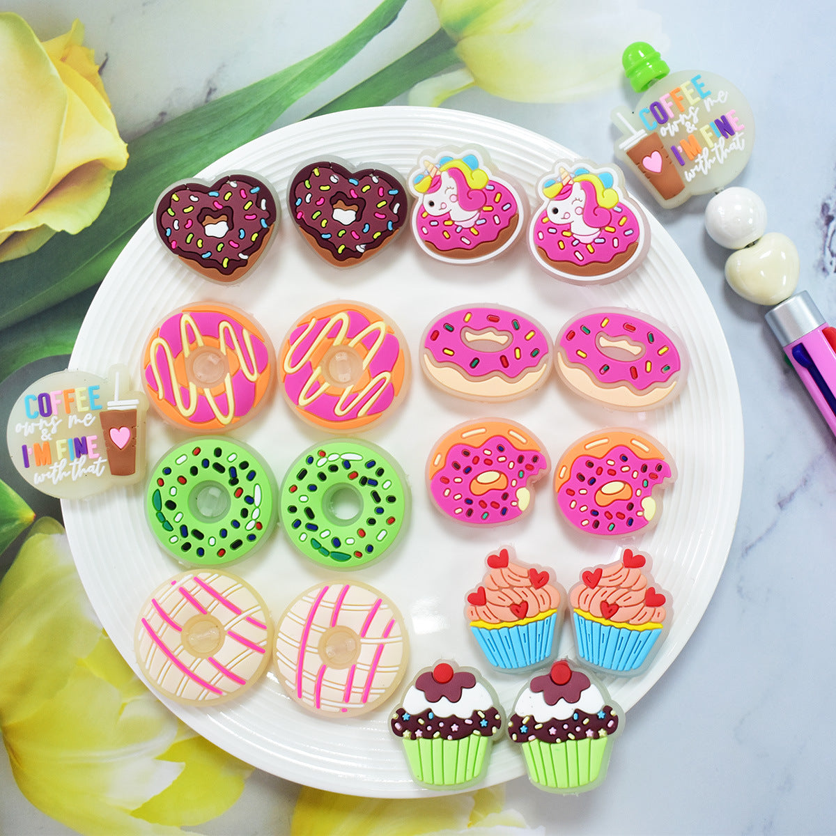 Wholesale 100pcs Handmade DIY Luminous Donut Snack Straight Hole Soft Beads