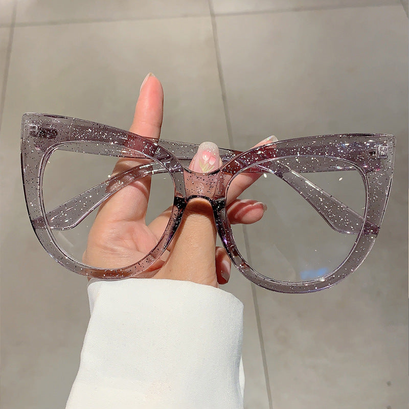 Wholesale Large cat-eye frame glitter blue light blocking glasses retro plain glasses