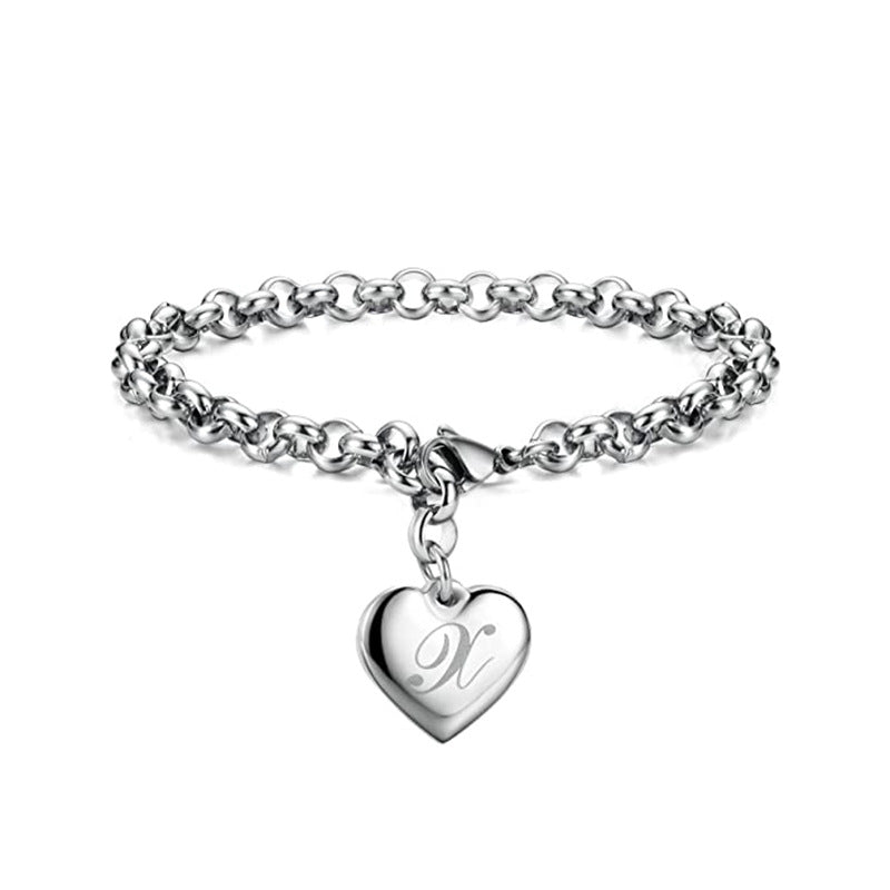 Wholesale Alphabet Pendant Stainless Steel Heart Bracelet