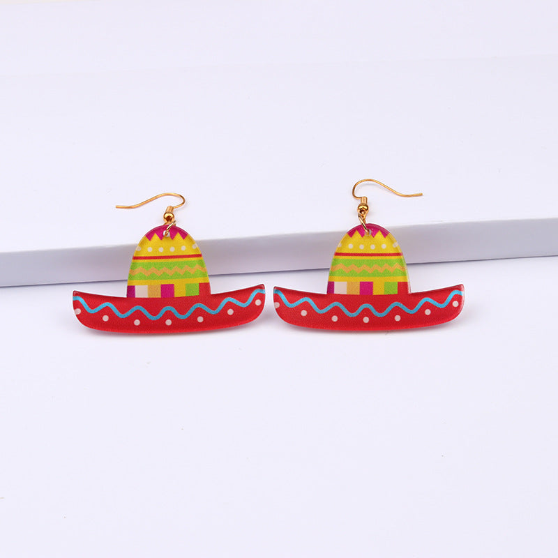 Wholesale 2pairs/pack Mexican Festival Racket Rainbow Boat Print Earrings
