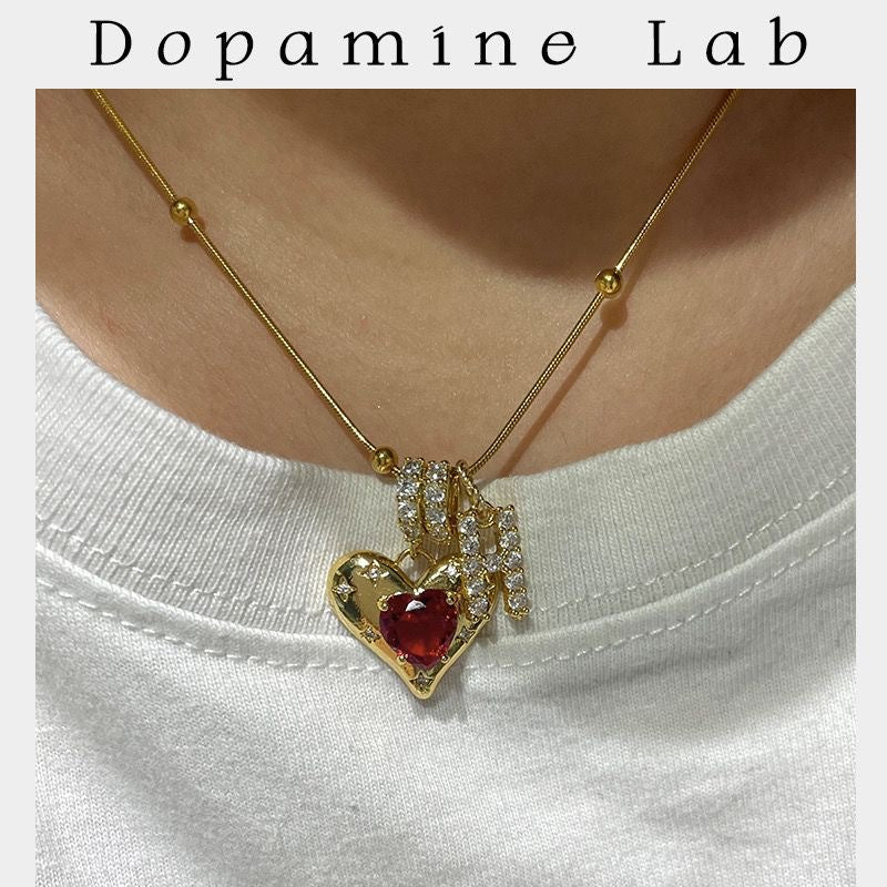 Wholesale Exquisite Red heart-shaped letter diamond necklace
