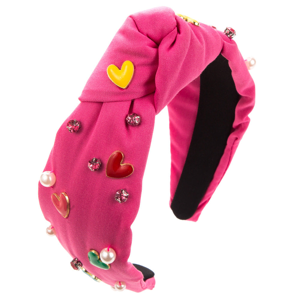 Wholesale Diamond Inlaid Love Printed Fabric Valentine's Day Hair Bands