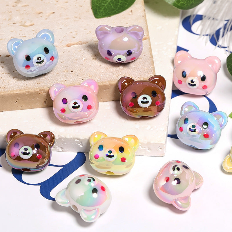 Wholesale Acrylic Cute Bear Beaded Cartoon Animal Vertical Hole Beads DIY Mobile Phone Chain Keychain Accessories