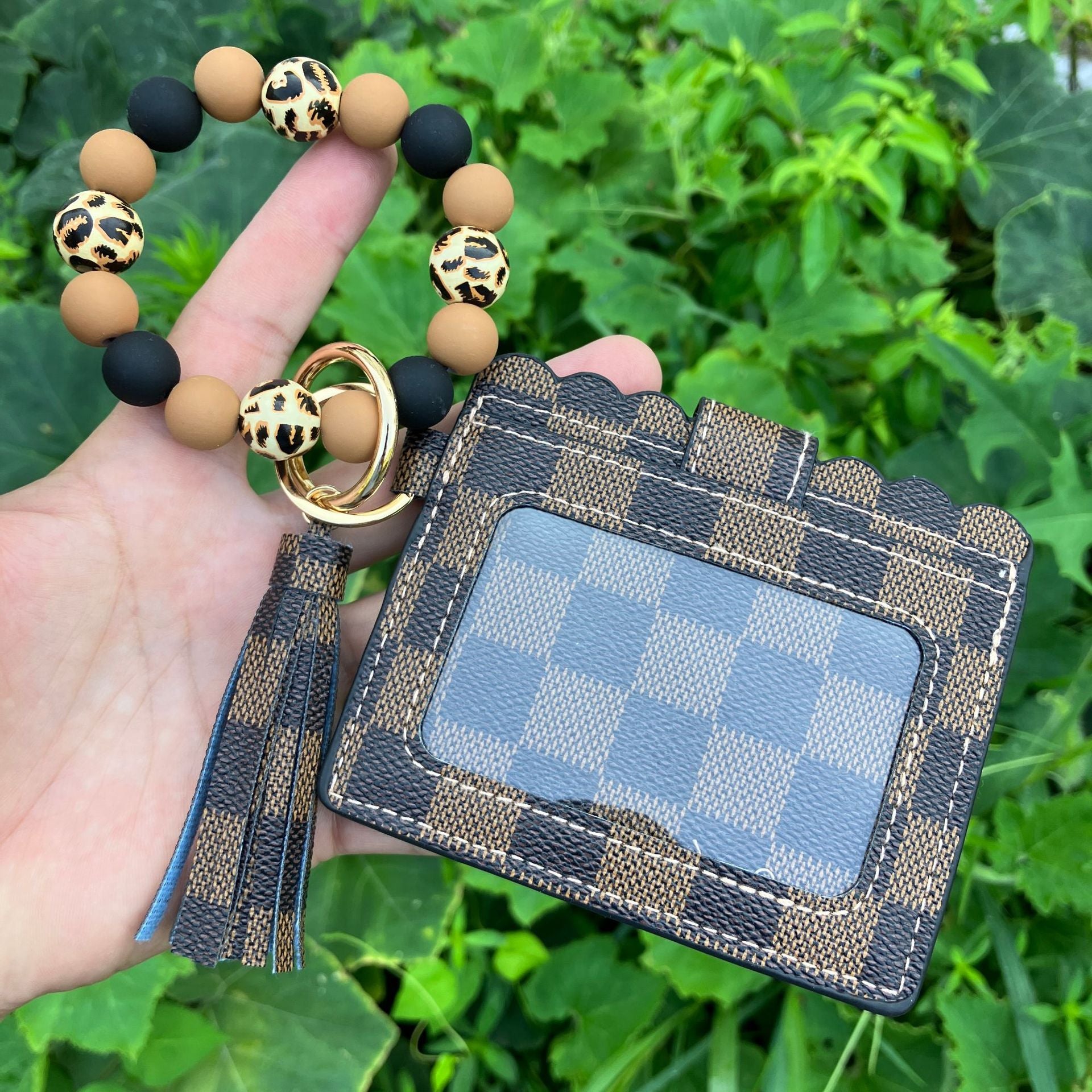 Wholesale Leopard Print Butterfly Beaded Bracelet Keychain