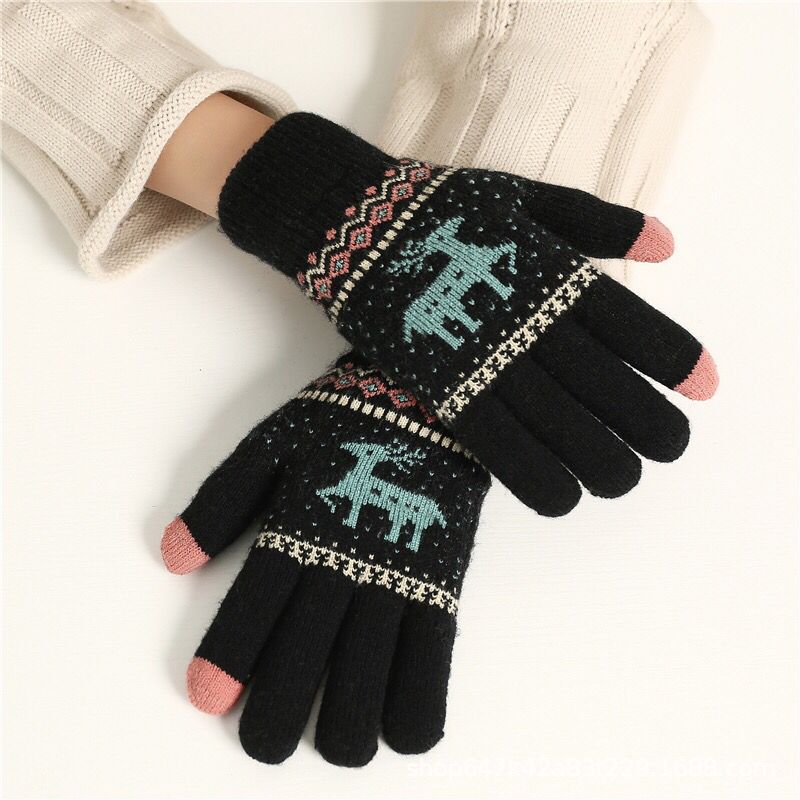 Wholesale Christmas Knitted Winter Touch Screen Warm Fawn Gloves