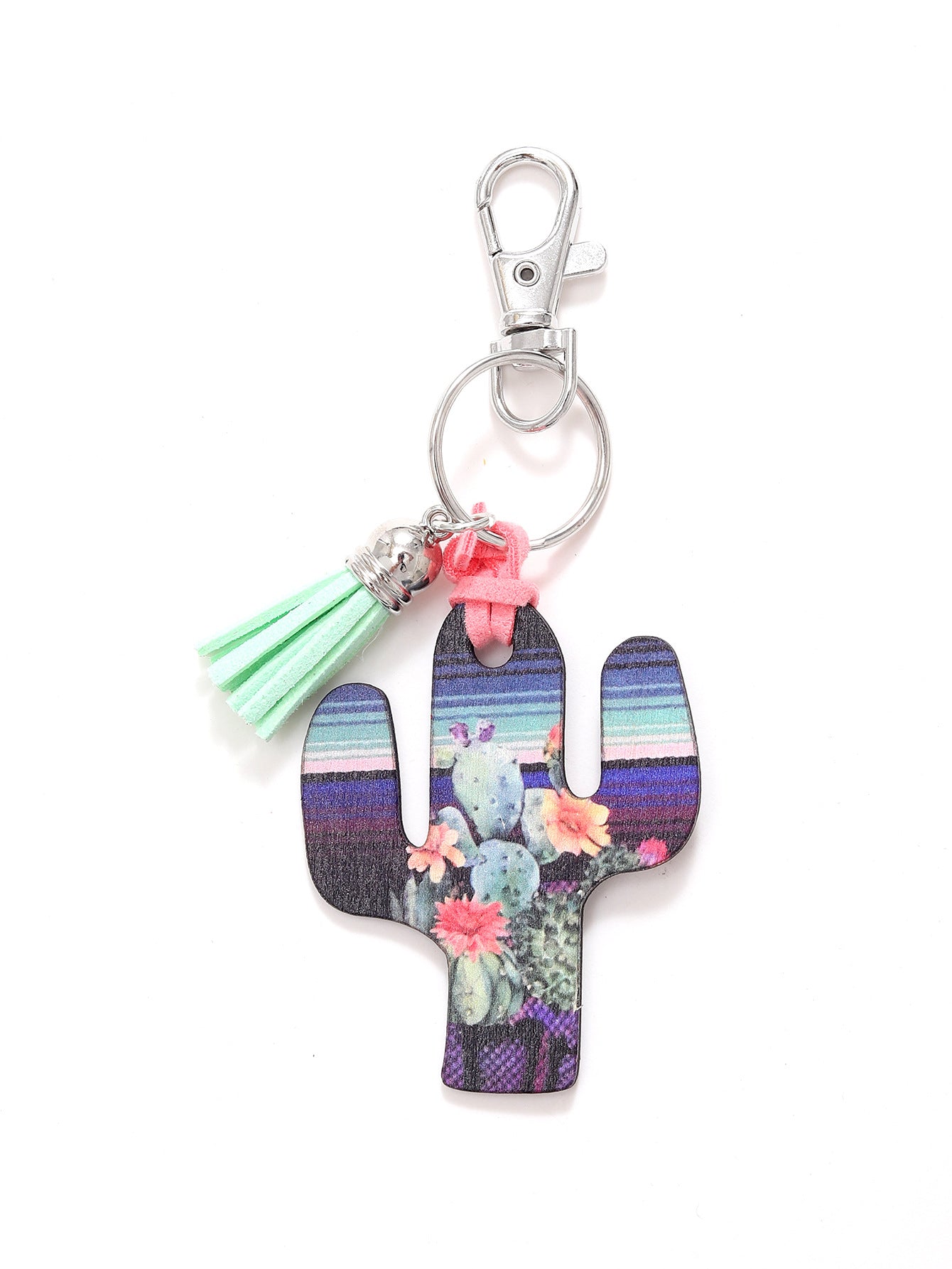 Wholesale Wooden Cactus Leopard Flower Rainbow Sunflower Stripe Printed Keychains