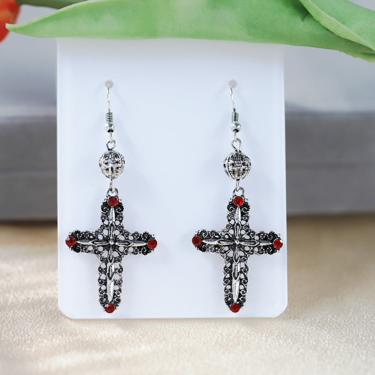 Wholesale Diamond Inlaid Cross Hollow Earrings