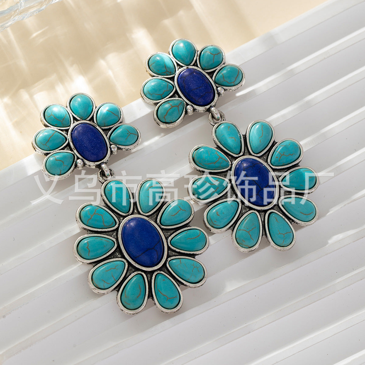 Wholesale Classic and elegant Bohemian style turquoise alloy earrings
