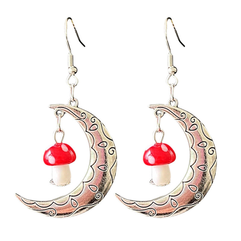 Wholesale Retro Bohemian Three-dimensional Glazed Mushroom Moon Mysterious Ethnic Style Pine Stone Earrings