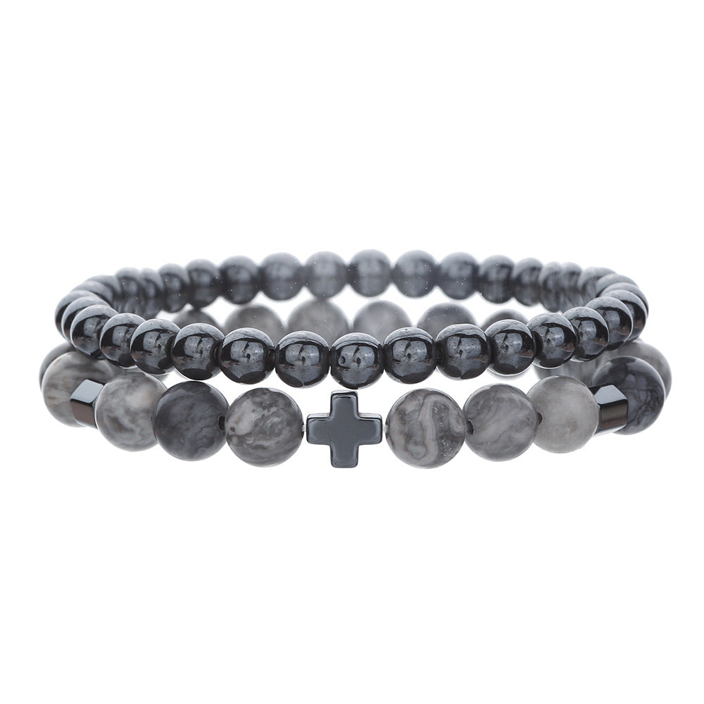 Wholesale New Men's Beaded Cross Bracelet Set